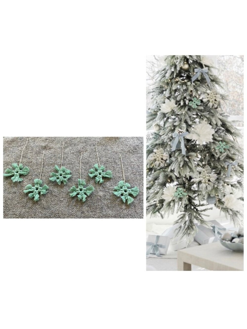 Handmade Cotton Snowflake Ornaments of 6 Mint Green NWT